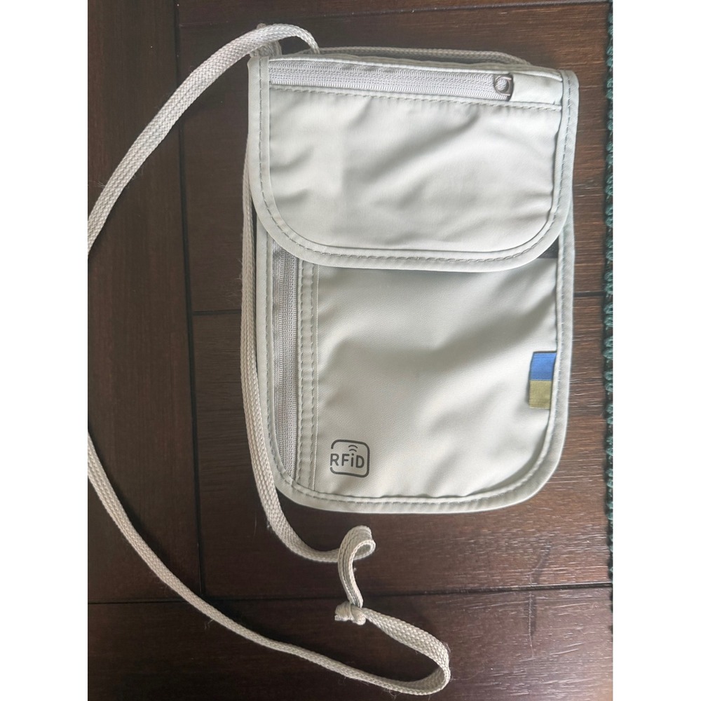 RFID Travel Neck Pouch Wallet in Light Beige